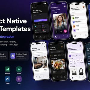 Bundel met 30 React Native UI-templates | Expo TypeScript Mobile UI Kit (digitale download)