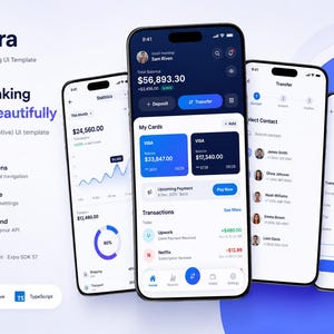 React Native Expo Banking UI Template | TypeScript Fintech Wallet Mobile Kit (18 schermen)