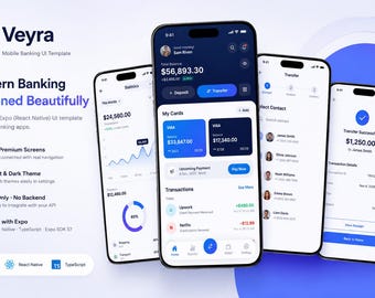 React Native Expo Banking UI-mall | TypeScript Fintech Wallet Mobile Kit (18 skärmar)