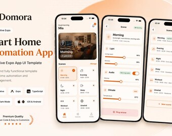 React Native Expo Smart Home UI Template | TypeScript IoT Automation App Kit