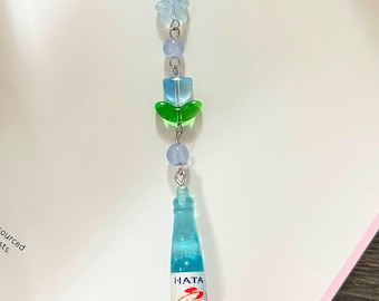 Blauwe telefoonbedel met tulpkraal glaskralen Blue Soda Charm Y2k-bedel met kralen