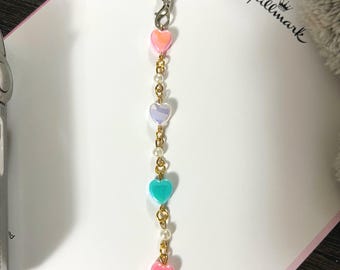 Sweetart Candy Phone Charm Kawaii Kralen Sleutelhanger Coquette Pastel Hart Bagcharm Y2K Faux Gouden Tas Accessoire Fairy Kei Telefoonriem