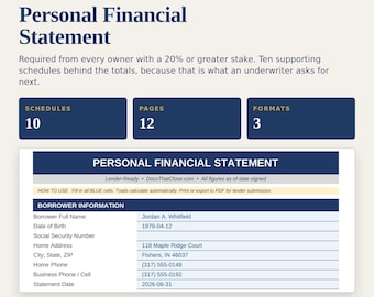 Sjabloon voor een persoonlijk financieel overzicht | Kant-en-klaar PFS voor kredietverstrekkers (Excel, PDF, Word)