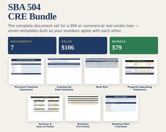 Pacote de Imóveis Comerciais SBA 504 | 7 Modelos Prontos para Financiamento (Excel, PDF)