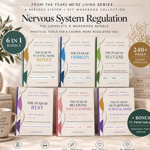 May include: A collection of six workbooks titled Nervous System Regulation, featuring individual covers for The Fear of Wanting More Money, Visibility, Success, Rest, Receiving Love & Support, and Outgrowing Survival Mode, with 240+ pages total.