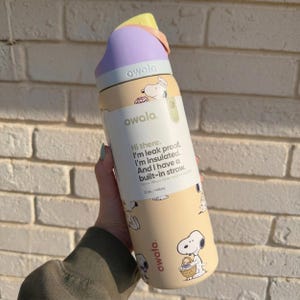 Snoopy Peanuts Owala FreeSip 32oz Water Bottle Black White Tan Insulated Straw Lid Leak Proof Tumbler Gift for Her image 5