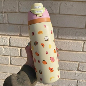 Tropische Frucht Owala handgemachte benutzerdefinierte Wasserflasche Creme Sommer Becher auslaufsicher Strohdeckel Geschenk für sie Bild 4