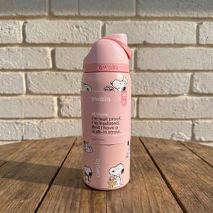 Snoopy Peanuts Pink Owala FreeSip Water Bottle 32oz Insulated Straw Lid Leak Proof Tumbler Gift for Her image 4