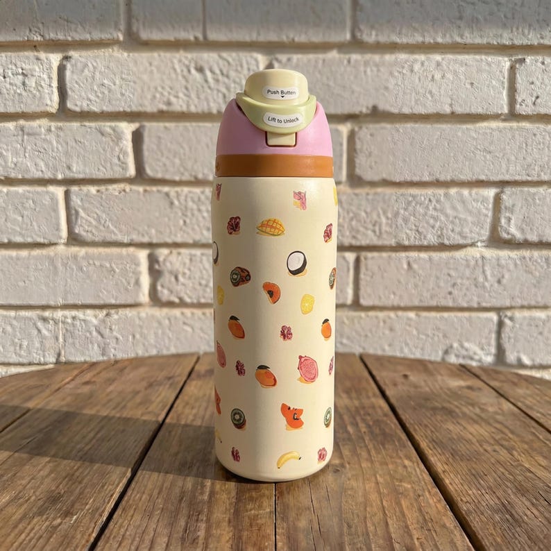 Tropische Frucht Owala handgemachte benutzerdefinierte Wasserflasche Creme Sommer Becher auslaufsicher Strohdeckel Geschenk für sie Bild 1