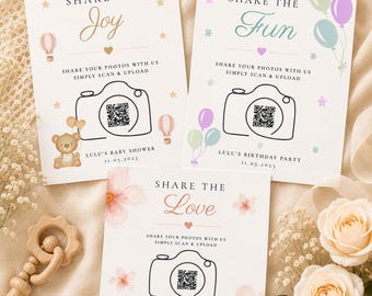 QR Code Photo Sharing Sign Template, Bridal Shower, Party Upload (Digital Download)