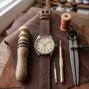 Handmade Crazy Horse Leather vintage Watch Strap, Distressed Rustic Band (18mm-19mm-20mm-22mm-24mm-26mm-29mm)