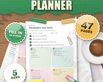 Planificador imprimible para ordenar y deshacerse del desorden para personas con TDAH, lista de verificación rellenable para ordenar, reto de orden de 30 días, listas de verificación habitación por habitación, organización del hogar.