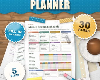 Planificador de limpieza para personas con TDAH imprimible, lista de tareas y cronograma de limpieza rellenable, tabla de tareas familiares, páginas para organizar, inicio lunes o domingo