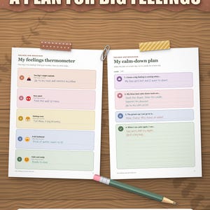 Feelings thermometer and calm-down plan filled in as an example