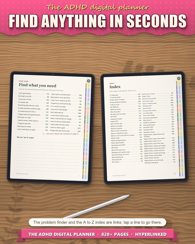 Find what you need page and A to Z index on tablets, both with tappable links