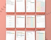 What's inside the ADHD daily survival kit: 12 of the 45 pages, from the three big ideas to self-care basics