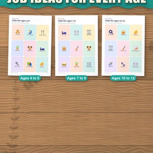 Job ideas with pictures for ages 4 to 6, 7 to 9 and 10 to 12