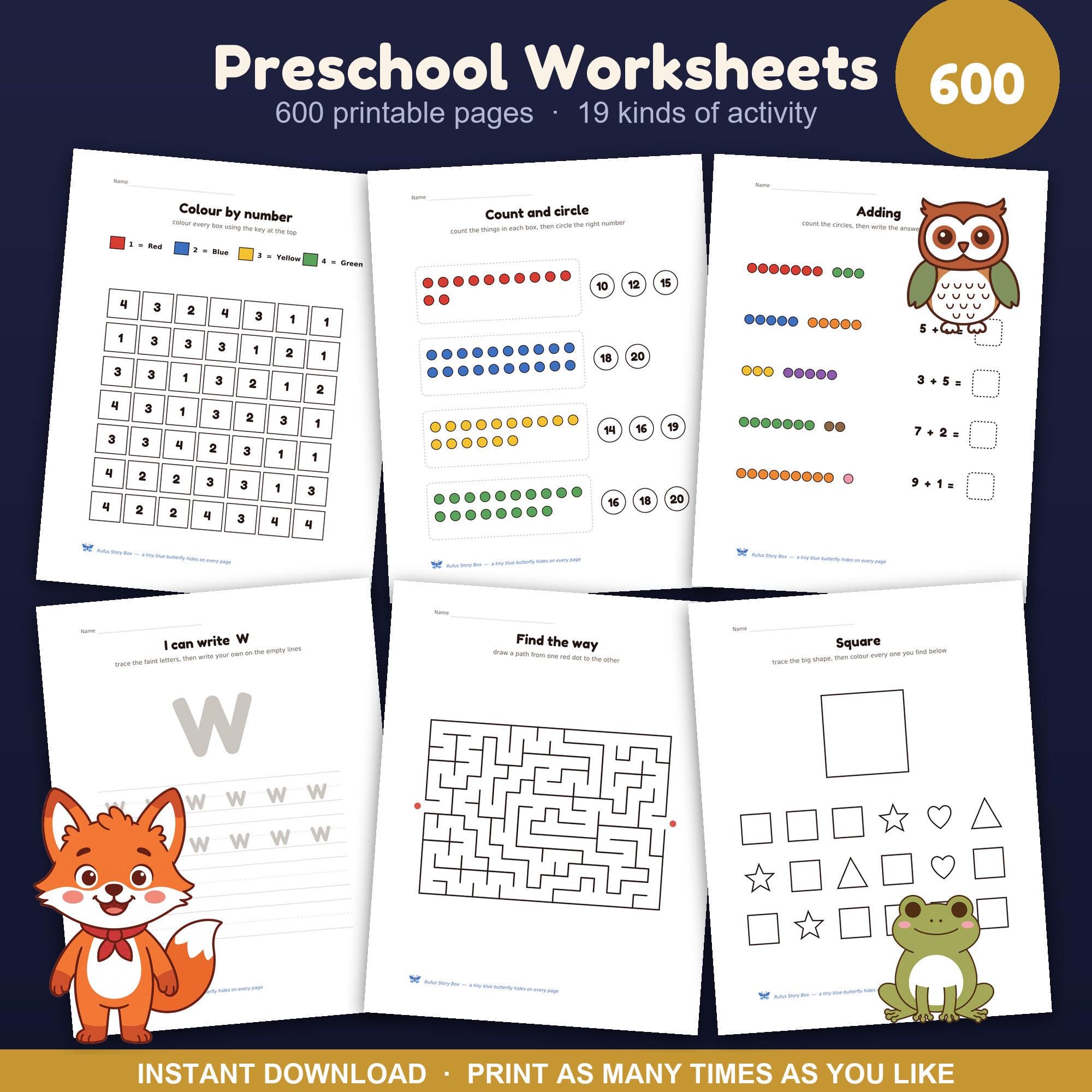 Preschool Worksheets Bundle — 600 Pages