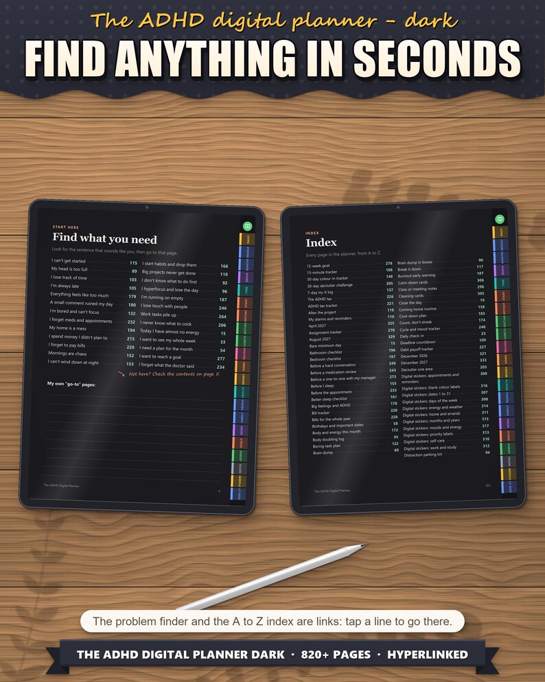 Find what you need page and A to Z index on tablets, both with tappable links