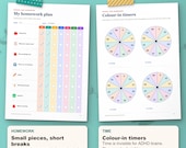 Homework plan and colour-in timers for kids with ADHD