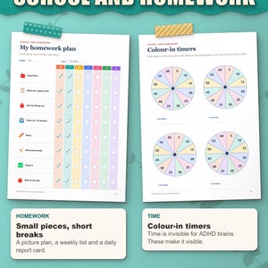 Homework plan and colour-in timers for kids with ADHD