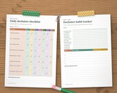 Daily declutter checklist with ticked habits and a monthly declutter habit tracker