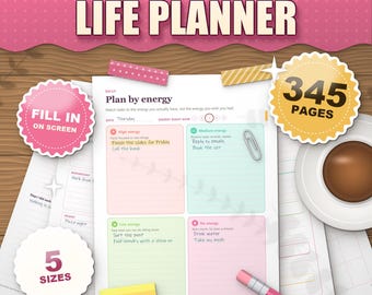 Sorbet Pastel ADHD Planner 2026 2027 Printable, Dated and Undated, 345 Page Fillable PDF, Daily Weekly Monthly Pages, Dopamine Menu
