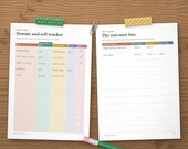 Donate and sell tracker and not-sure box log filled in by hand
