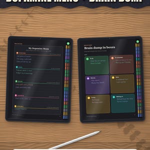Dopamine menu and brain dump in boxes on tablets, filled in as an example