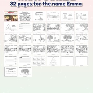 Libro para colorear navideño personalizado con el nombre del niño, páginas para colorear con nombre personalizado, regalo de Navidad para niños, detalle para el calcetín navideño, caja de Nochebuena imagen 5