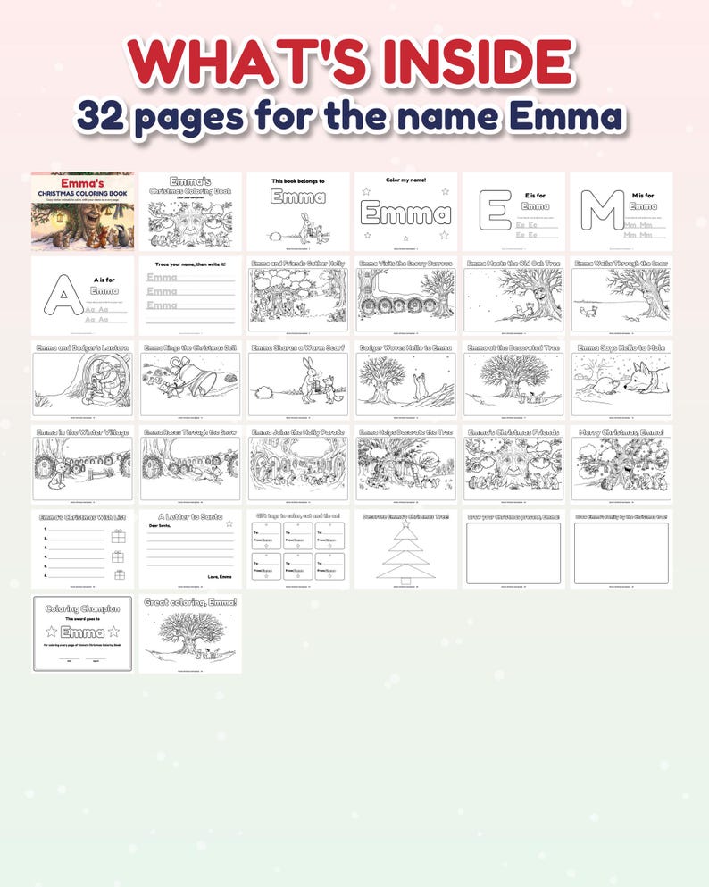 Libro para colorear navideño personalizado con el nombre del niño, páginas para colorear con nombre personalizado, regalo de Navidad para niños, detalle para el calcetín navideño, caja de Nochebuena imagen 5