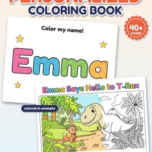 Personalized Coloring Book for Kids with Name, Custom Name Coloring Book PDF, Animal Coloring Pages, Dinosaur and Ocean, Kids Birthday Gift image 1