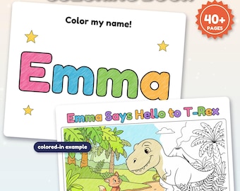 Libro para colorear personalizado para niños con nombre, libro para colorear personalizado con nombre en PDF, páginas para colorear de animales, dinosaurios y océano, regalo de cumpleaños para niños