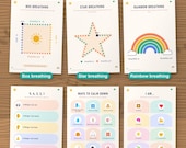 45 calm-corner posters: box, star and rainbow breathing to trace, 5-4-3-2-1, ways to calm down, I am...
