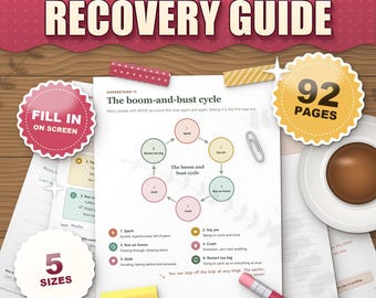 ADHD Burnout Recovery Guide, Printable Workbook for Adults, Fillable PDF, Boom and Bust Cycle Worksheets, Energy Planner