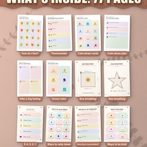 What's inside the feelings and calm down kit: 12 of the 77 pages