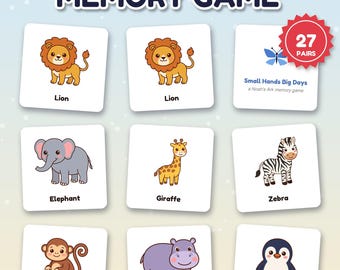 Noah's Ark Memory Game Printable, Bible Matching Cards for Kids, 27 Pairs, Sunday School Activity, Toddler Preschool PDF