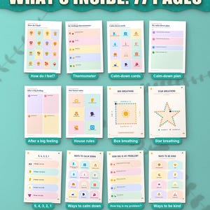 What's inside the feelings and calm down kit: 12 of the 77 pages