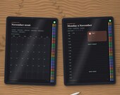 Dated month page and dated day page on two tablets: tap a day to open it