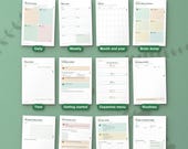 Twelve of the 21 sections of the ADHD life planner, from daily pages to money