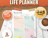 The ADHD Life Planner 2026 2027 printable, plan by energy daily page on a desk, 345 pages, 5 sizes, fill in on screen