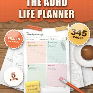 ADHD Planner 2026 2027 Printable for Adults, Dated and Undated, 345 Page Fillable PDF, Daily Weekly Monthly Pages, Dopamine Menu