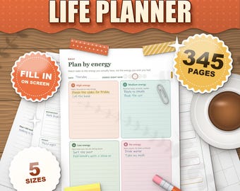 ADHD Planner 2026 2027 Printable for Adults, Dated and Undated, 345 Page Fillable PDF, Daily Weekly Monthly Pages, Dopamine Menu