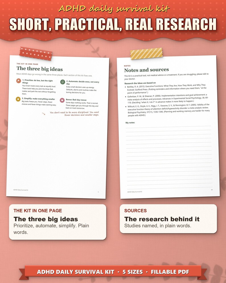 The three big ideas on one page and the research sources page