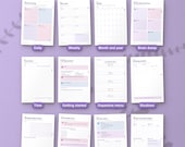 Twelve of the 21 sections of the ADHD life planner, from daily pages to money