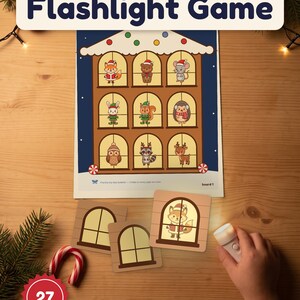 Christmas Flashlight Game Printable, Hidden Picture Reveal Activity, Preschool Christmas Game, 27 Woodland Animal Cards, Toddler Holiday PDF