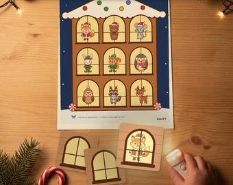 Juego de linternas navideñas imprimible, actividad de revelar imágenes ocultas, juego navideño para preescolares, 27 tarjetas de animales del bosque, PDF navideño para niños pequeños
