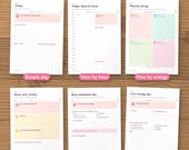 Six daily page layouts: simple day, hour by hour, plan by energy, must nice bonus, bare minimum and low-energy day
