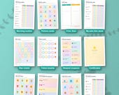 What's inside the kids routine and reward charts: 12 of the 234 pages, from routines to feelings and homework