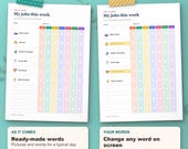Change the words on screen, no Canva needed: the chore chart as it comes and with your own jobs typed in